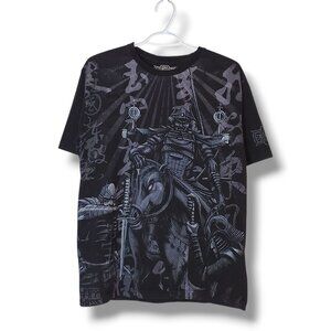 Y2K MMA Elite All Over Print Samurai Graphic Shirt Black Size S